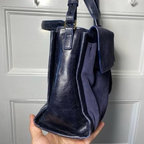 Halston Heritage  | Suede and Leather Satchel Shoulder Bag in Navy