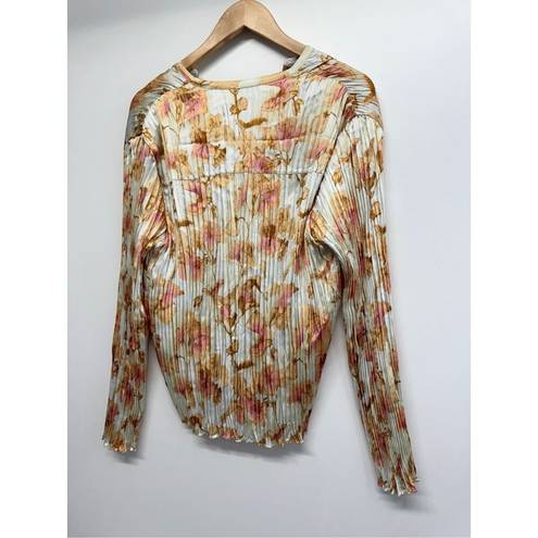 Vince  Blouse Size Medium Flora Crushed Long Sleeve Textured Satin Shirt V Neck