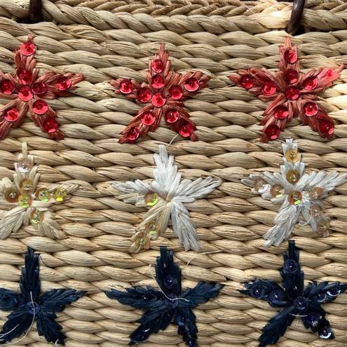 Sonoma patriotic straw bag, red, white & blue sequin embellished stars