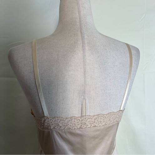 Vintage Cami Slip Dress Nightgown Lace Trim Champagne Mini Midi Length XS/S