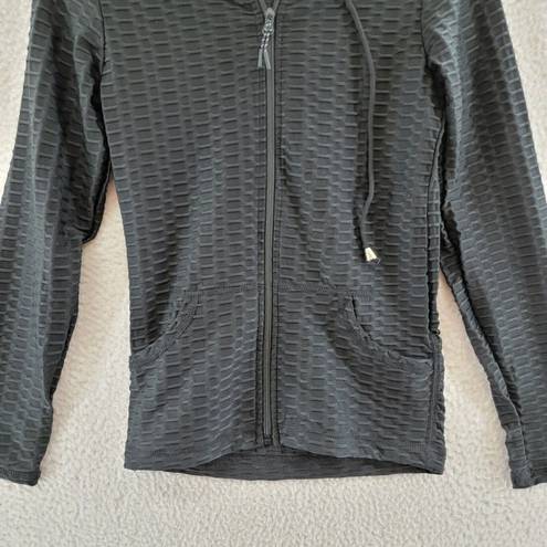 New Mix  L/S Full Zip Activewear Hooded Jacket Women's Small Black Textured