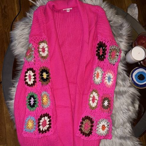 Only NWOT Blakeley pink boho breeze crochet cardigan w/ pockets. Pink . One size