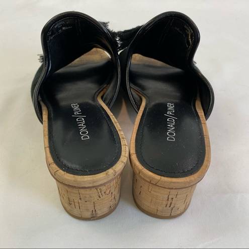 Donald Pliner  Marra Mule Slide Sandal Black Suede Sz 6 Tassels Cork Low Heel