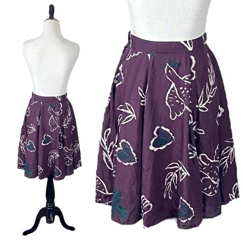 Esprit Vintage 90s Espirt Skater Circle Skirt with Dove Print Plum Rayon Size 5/6 XS