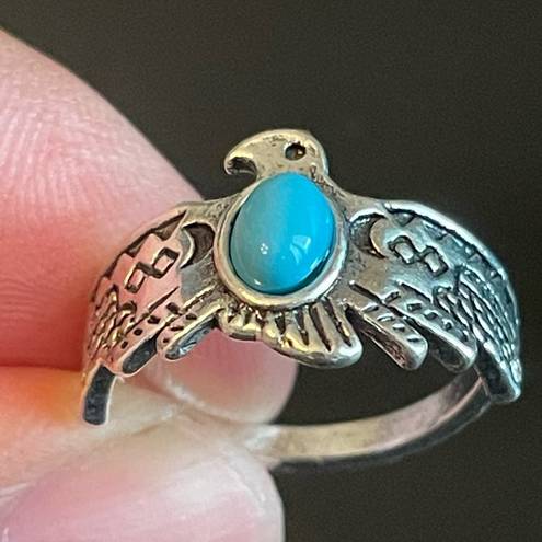 Turquoise stone eagle silver plated ring size 7