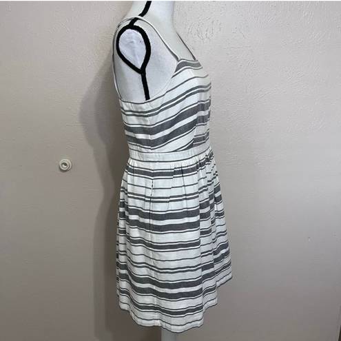 The Loft  White Grey Striped Sleeveless Fit & Flare Dress Small