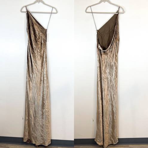 Michelle Mason NWT  Silk Maxi Dress With Back Cowl Velvet Neutral Tan Size 0