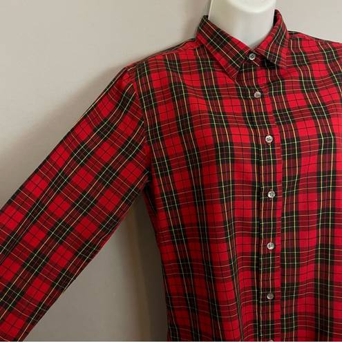 Nordstrom Vintage  Button-Up Shirt Women Plaid Long Sleeve Red Collar Tomboy Work