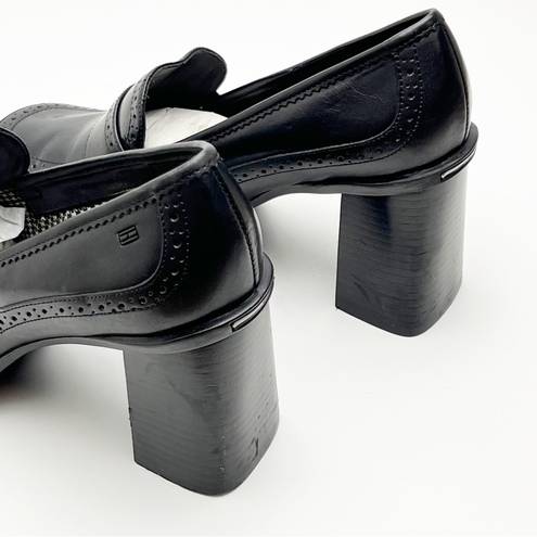 Tommy Hilfiger  Black Leather Y2K Chunky Loafer Heels, Size 8