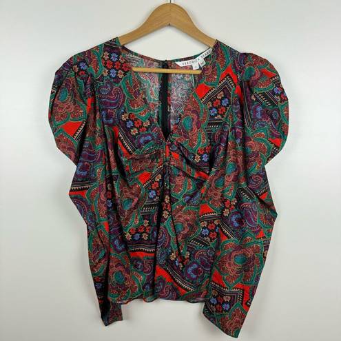 Veronica Beard NWT  Simmons Paisley Floral Silk Blend Top Flame Red Multi Size 10
