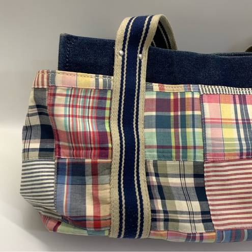 Tommy Hilfiger  Vintage Blue Canvas Denim Plaid Tote Bag