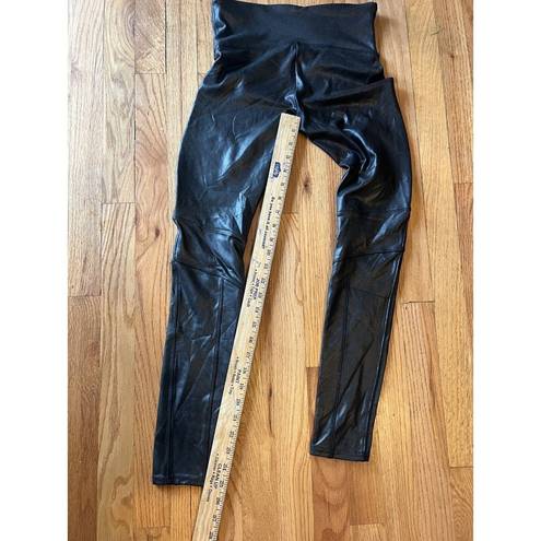 Spanx  $119 Moto Faux Leather Metallic Stretch Pull On Leggings Pants Size Medium