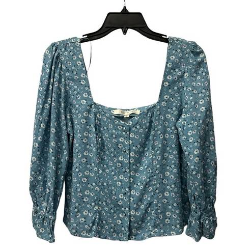 The Row  A Floral Button Front Blouse Cottagecore Size Small Light Blue NWOT