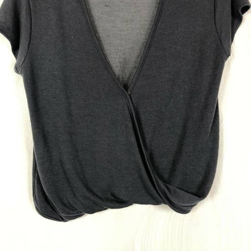 We The Free  Women Size XS Faux Wrap Top Deep V Neck Cropped Gray Short Sleeve