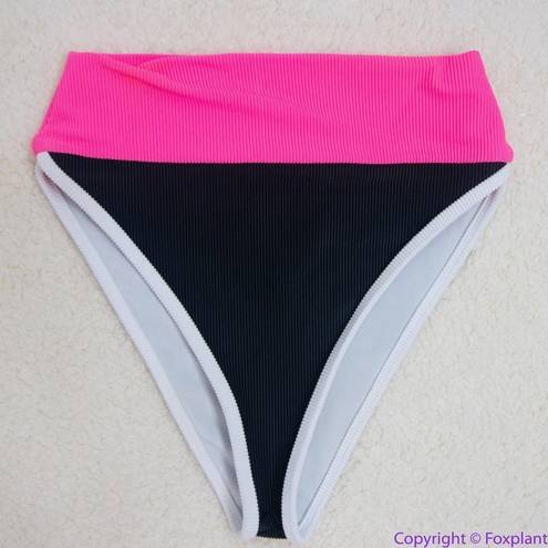 Beach Riot NEW  Emmy Bottom In Black Neon Pink Colorblock, XS