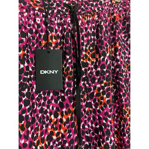 DKNY Women’s  Animal Print Pull-On Drawstring Pants Pink and Black Size XL