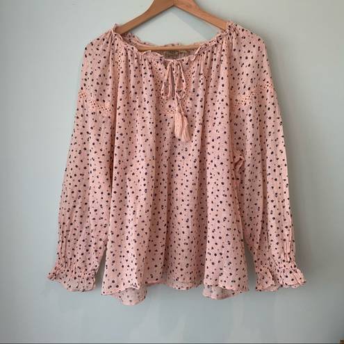 True Craft  Ditsy Floral Linen-like Semi Sheer Peach Top 2X