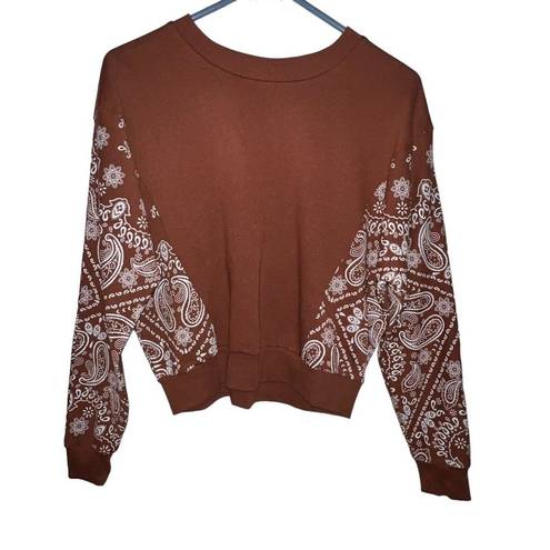 belle du jour  Women Size XS Block Print Pullover Sweatshirt Brown Paisley Boho