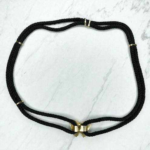 Twisted Gold Tone Black  Rope Butterfly Buckle Belt Size Small S