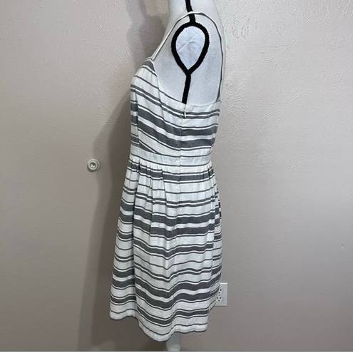 The Loft  White Grey Striped Sleeveless Fit & Flare Dress Small