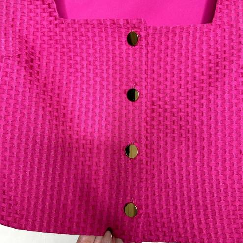 Amanda Uprichard  Lenora Cranberry Barbie Pink Button Down Jacquard Crop Top