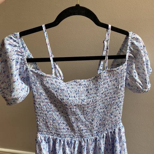 Heartloom  Printed Cottage Core Smocked Top Tiered Cold Shoulder Flowy Dress