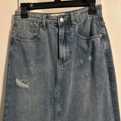 Miss Love  long denim maxi skirt S blue jean distressed NWT NEW