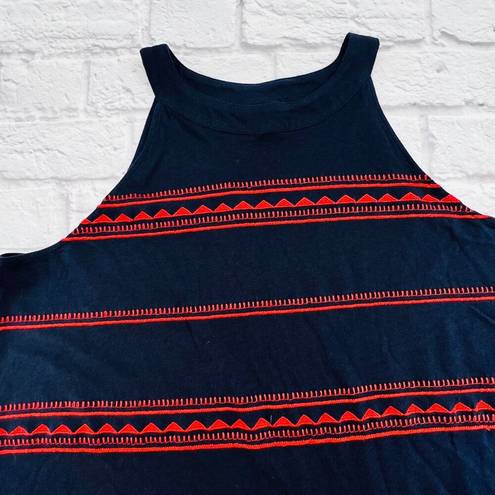 J.Jill  Shirt Tank Top Women's Size XL Navy/Red Embroidered Halter Neck Pullover