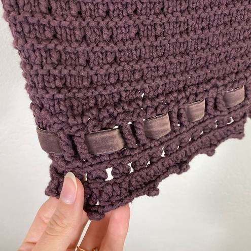 The Loft Vintage y2k Brown Crochet Knit Velvet Ribbon Shrug Cardigan Sweater