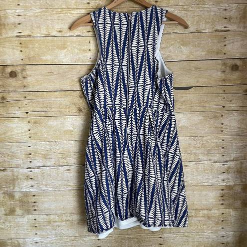 Alya  Blue Blue Leaf Pattern Fit & Flare Sleeveless Dress - Size Large - Zipper