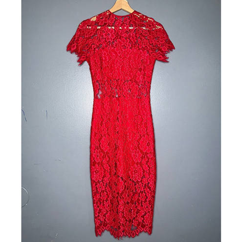 Alexis  Leona Lace Sheath Midi Dress Short Sleeve Red Size XS