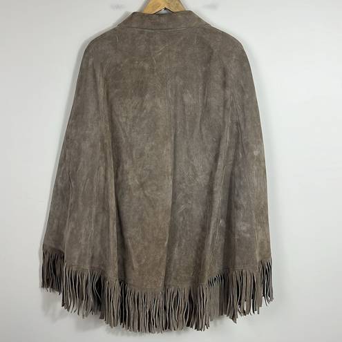 Vintage Western Leather Fringe Poncho Jacket Cape Size M