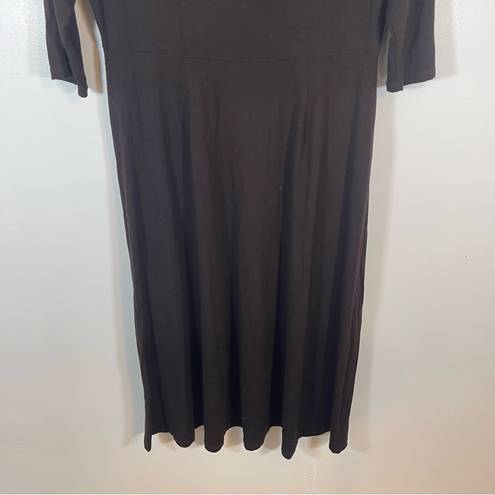 Eileen Fisher  Black Brown Hi Lo Draped Cowl Neck Empire Waist Dress Relaxed Fit