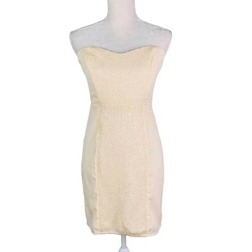 MM Couture  Miss Me Dress Small Mini Cream Strapless Ruched Sequins New