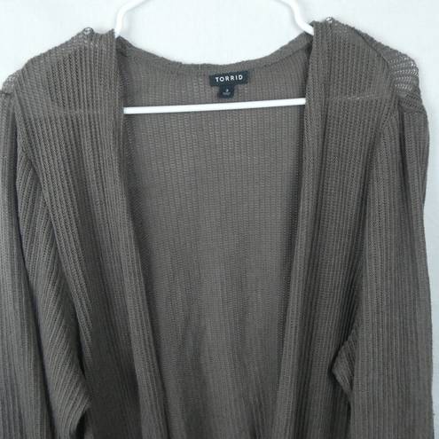 Torrid  Plus Size Taupe Ribbed Knit Open Front Cardigan Sweater Brown Pockets 3XL