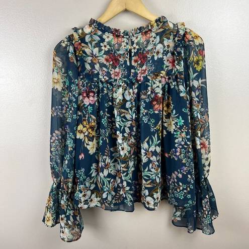 Anthropologie  Eri + Ali Velma Peasant Top Size Small Floral Blue Romantic Boho