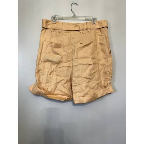Farm Rio  Women's Beige High Waisted Belted Tailored Linen Shorts Pockets L NWT