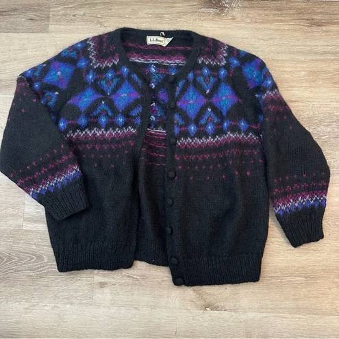 L.L.Bean Vintage  Wool Cardigan Sweater Nordic Icelandic Birdseye Design size XL