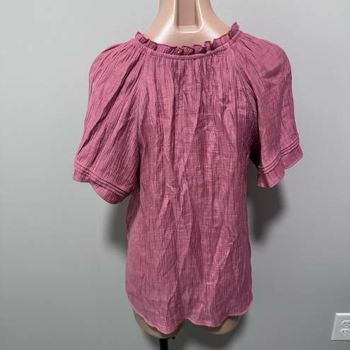 Wonderly  Dusty Rose Pink Mauve Peasant Short Sleeve Shirt Top Large Sheen Belk