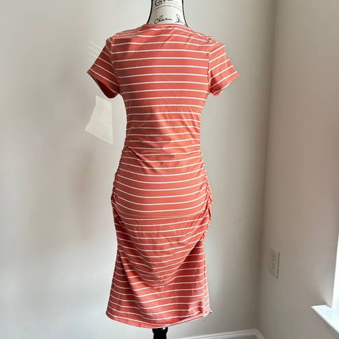 Isabel Maternity by Ingrid & Isabel Striped Short Sleeve Shirred T-Shirt Dress Orange Medium