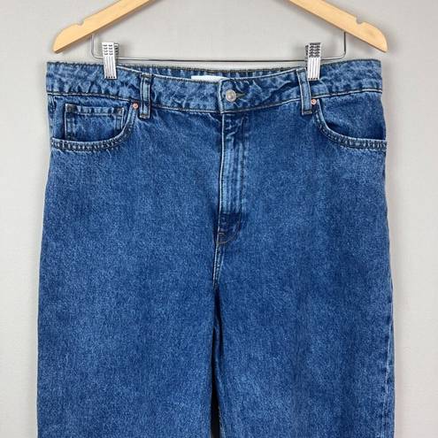 Mango MNG Denim Jeans Womens 14 Blue High Rise Wide Leg Baggy Frayed Hem Cotton Denim