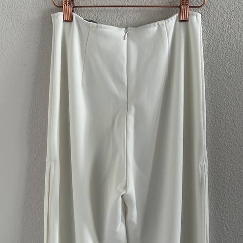 Lulus  White Wide Leg Side Slit Split Leg Pants Back Zip Lined Small