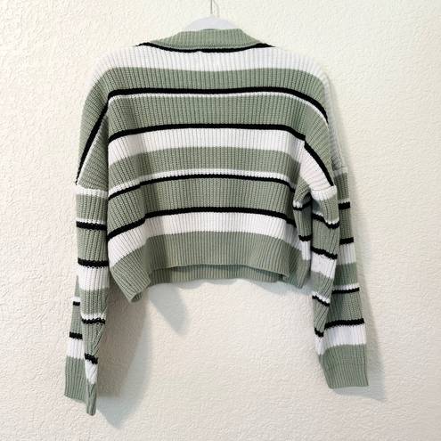 Princess Polly Alton Striped Oversized Cropped Knit Sweater in Sage Green