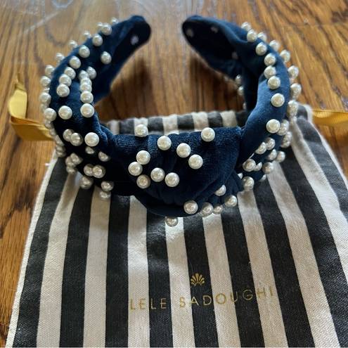 Lele Sadoughi Like New!  Navy Blue Velvet Headband with Pearls