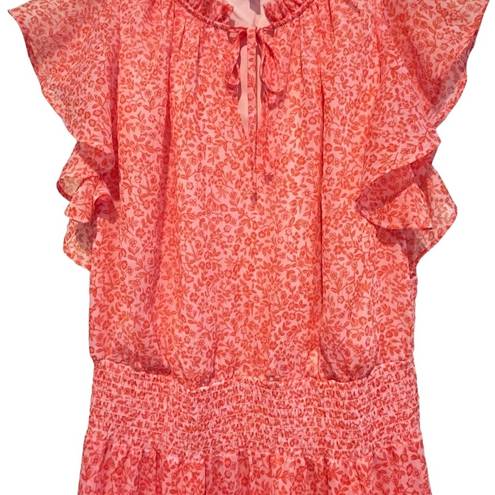 Draper James Small Ruffle Faux Wrap Floral Tenille MIDI Dress Orange Women