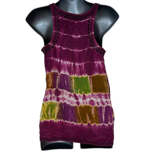 Joie  Tank Top Purple Green Black Tie Dye Embroidered Silk Women's Size XS