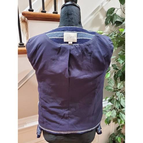 The Loft  Women's Blue Striped Cotton Long Sleeve Full Zip Front Casual Jacket Size 6