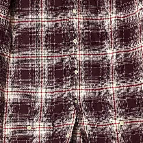 Old Navy  NWT Maroon White Plaid Loose Flannel Boyfriend Shirt