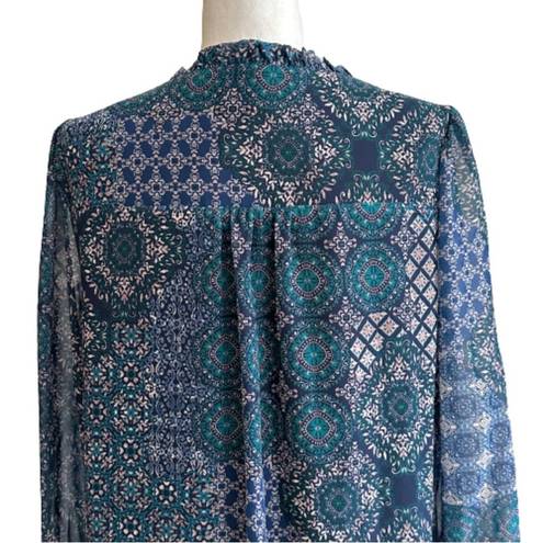 Jessica Howard  Blue Patchwork Print Blouson Long Sleeves Shift Dress Size 16 NEW