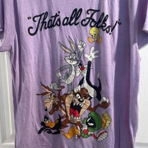 Looney Tunes  Purple Scoop Neck Short Sleeve Characters Graphic Tee Shirt Top